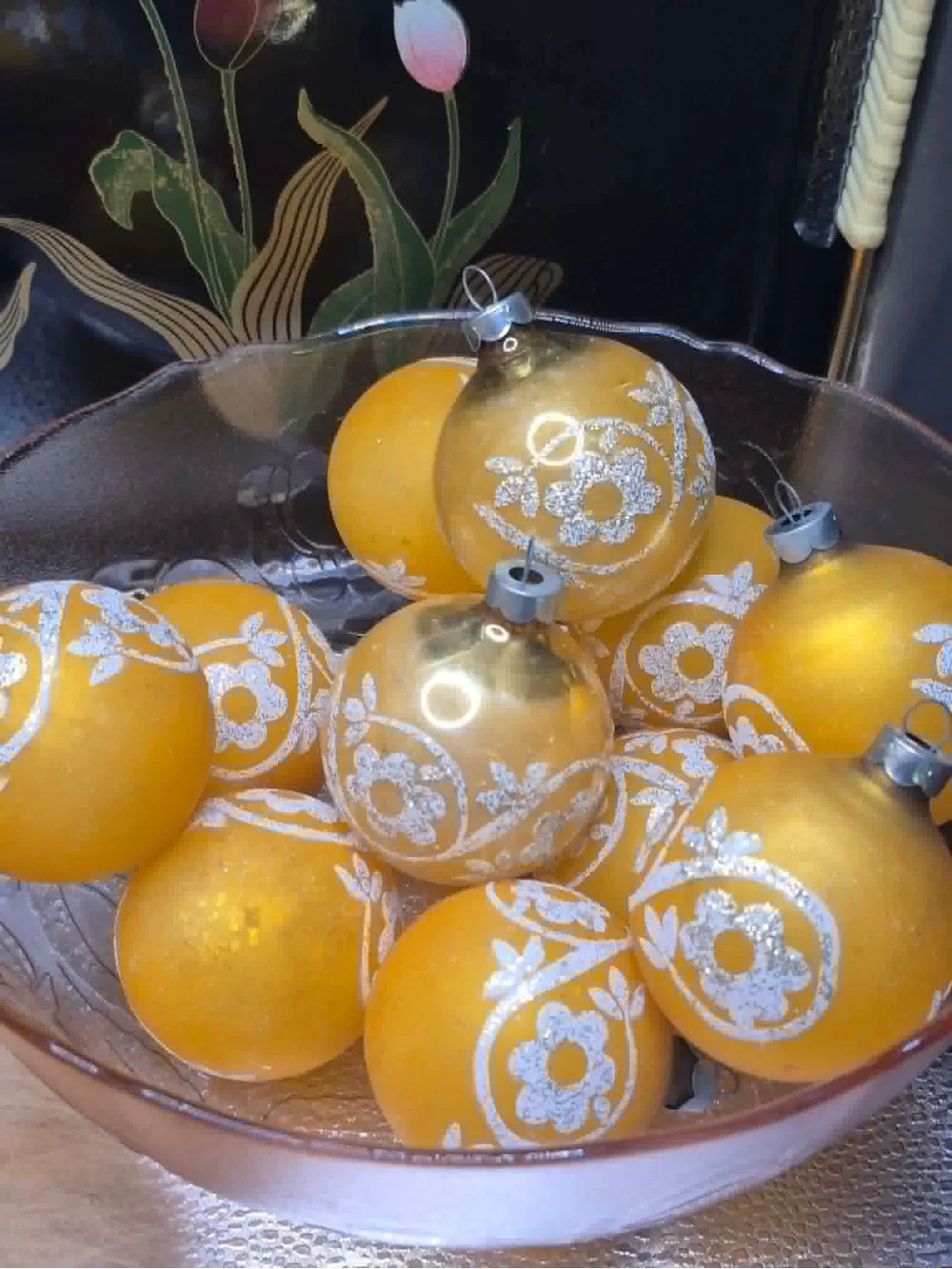 MCM Vintage RARE Mercury Glass Christmas Ornament Set 12 - Orange-Yellow Gold